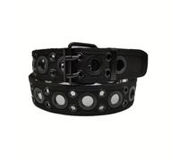 TEMU Cinturón de con ojales negros para hombre, estilo funky de fibra de poliéster con hebilla de hierro , talla media