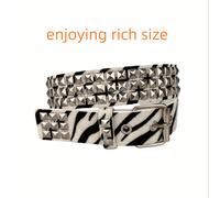 TEMU Cinturón de Moda para Mujer de Cuero PU con Estampado de Leopardo y Cebra, de Remaches, Hebilla de - Versátil para Salidas Casuales, , Fiestas, Moda Diaria | Accesorio | Cinturón de Moda Duradero