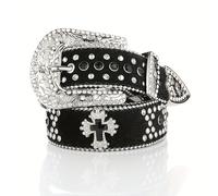 TEMU Cinturón de PU de moda Y2K con pedrería, hebilla y remaches, cintura ajustable, para atuendos de noche y mujeres maduras.