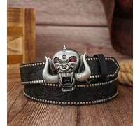 TEMU Cinturón GLEEBUY para Hombre con Hebilla de Calavera - Cuero Sintético de Moda para Halloween con Remaches en Relieve, Cierre de Aleación