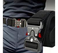 TEMU Cinturón táctico de lona duradera con hebilla ajustable - Negro, diseño multifuncional para entrenamiento al , uso casual y diario, cinturón de uso casual | Cinturón ajustable | Cinturón de lona