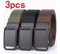 TEMU Cinturones de nylon automáticos para hombre de 3 unidades con hebilla cuadrada de ferroaleación, estilo deportivo, para exteriores y viajes diarios, correa tejida duradera.