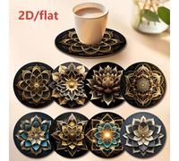 TEMU Colección de 8 posavasos Mandala de calidad - Antideslizantes para bebidas frías y calientes | Decoración bohemia para el hogar y para cafeterías | Regalo para ella (Navidad/Día de la )