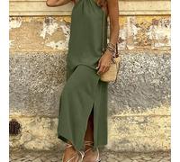 TEMU Colección de y verano para mujeres elegantes, con un vestido largo sin de corte sencillo, ajuste holgado, espalda y aberturas .