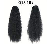TEMU Coleta con cordón rizado largo para mujer, extensión de cabello de coleta rizada negra de 22", clips sintéticos en coleta con cordón para uso diario (negro natural)