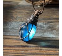 TEMU Colgante de piedra natural de esmaltado azul vintage a , 1 pieza, bolsa de malla tejida irregular, joyería de colgante de piedra Reiki, unisex, regalo para de San Valentín, Día de la , Día