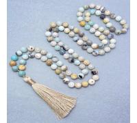 TEMU Collar artesanal de 6MM con 108 cuentas de natural de Amazonas y borla atada, una cadena de mala de cuentas de oración para suéter