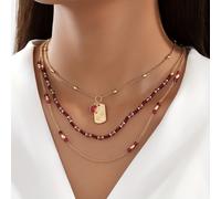 TEMU Collar Bohemio de Moda con Cuentas Multinivel y Colgante Geométrico en Coloridos