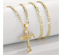 TEMU Collar con Colgante de Cruz Bañado en Oro de 14k con Cruz y Cadena Estilo Religiosa - Elegante Regalo Bohemio para de la , Uso Todo el Año, Basado en (Bañado en Oro de 14k, No )