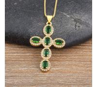 TEMU Collar con colgante de cruz de lujo , moderno y , de circonita 3A bañado en oro, 5 colores, para mujer, accesorios de joyería para boda, , regalos