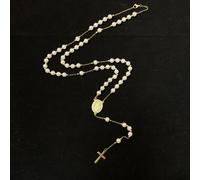 TEMU Collar con Colgante de Cruz Rosario en Acero Inoxidable Chapado en Oro 18K y Cuentas Falsas & Separadores Dorados - Joyería Religiosa Elegante para Mujeres, Accesorio Duradero Basado en