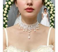 TEMU Collar con ganchillo de encaje y colgante, que un encanto vintage, y elegante, para fiestas de moda y ajustable para mayor comodidad