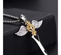 TEMU Collar Cruz Ángel con Espada y de Plata 925 Bañado en Oro, Joyería de Moda para , Regalo Festivo con Cadena de Titanio de 60 cm