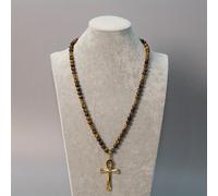 TEMU Collar de cruz de metal de piedra de a - ajustable, joyería étnica para hombres con cadena de cuentas, artículo de regalo | Accesorio | Collar ajustable