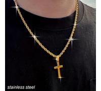 TEMU Collar de Cruz Minimalista y Elegante para Hombre, Cadena de Acero Inoxidable Chapada en Oro 18K Resistente al con Cuerda, Regalo para Novio/Esposo