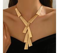 TEMU Collar de metal de Y para mujer, con un diseño trapezoidal geométrico irregular, elegante y moderno, para combinar como una cadena larga de suéter, ideal para outfits casuales diarios y detalles.