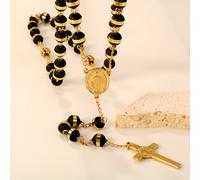 TEMU Collar Elegante con Colgante de Cruz de Cuentas Negras Vintage, Acero Inoxidable 316L Chapado en Oro de 18K, Estilo de Lujo , Ideal para Fiestas, Reuniones, Conciertos, Regalo para