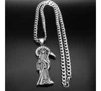 TEMU Collar para hombre de la Muerte Santa Claus, de acero inoxidable 304 plateado, joyería para hombre, regalo NZZ518S05