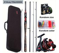 TEMU Combo de Carrete y Caña Sougayilang, Caña de Pesca de Fibra de Carbono de 4 Secciones y Carrete Giratorio con 12+1BB, 109yds de Línea PE y Cebos de Pesca, Accesorios de Pesca