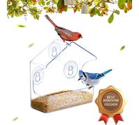 TEMU Comedero para pájaros de plástico transparente para ventanas con ventosas fuertes, diseñado como una casa para pájaros, sin batería