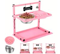 TEMU Comederos Elevados para Perros Pequeños y Medianos, Soporte de Hierro para Comederos con 2 Cuencos para Comida y Agua, Alimentador Ajustable para Cachorros y Gatos, Lindo Rosa