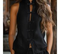 TEMU con cuello mao chino, con cierre de lazada, transpirable y agradable a la piel, que un estilo único, adecuado para combinar con atuendos étnicos ligeros, ideal para salidas informales .