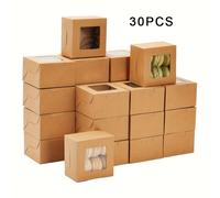 TEMU con Ventana Transparente y Abatible de 30 Piezas - Cuadrada Desechable para Galletas, Chocolates con Fresas, Palitos - Ideal para Recuerdos de Boda, Empaque de para (Material de Papel)
