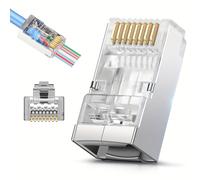 TEMU Conectores RJ45 Cat6 Cat6A Apantallados De 25 Piezas/40 Piezas - 8P8C Chapados En Oro Para Extremos Ethernet De Paso Para Cable De Red FTP/STP Y Cable Sólido