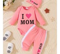 TEMU Conjunto adorable para recién nacido con body de larga, pantalones y gorro con la "Amo a " y "Amo a papá", ideal para exteriores