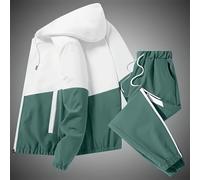 TEMU Conjunto Casual de 2 Piezas para Hombre: Sudadera con Capucha y Pantalones Jogger de Bloque de Color - Poliéster, de Cremallera, Uso en Todas