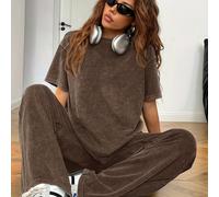 TEMU Conjunto Casual de Otoño/Invierno Y2K para Mujer: Top de Cuello y Pantalones Sueltos con Piernas Rectas Desgastados