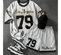 TEMU Conjunto casual para hombre de camiseta y pantalones cortos con diseño de de Los Ángeles y del número '79', para actividades al , de tejido de punto, ideal como regalo para .