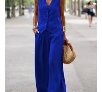 TEMU Conjunto Casual y Versátil de Chaleco Sin con Cuello en V y Pantalón 2 Piezas para Mujer