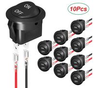 TEMU Conjunto de 10 Interruptores Giratorios Redondos, de Palanca de 12 CC, Mini de 20mm con 2 Pines y 2 Posiciones Encendido/Apagado para Coche Barco Automóvil RV con Cables