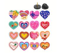 TEMU Conjunto de 16 piezas, plástico, pinzas de de la serie de amor de fresa, flor de a cuadros coloridos, pinzas de vacaciones, accesorio para mochila