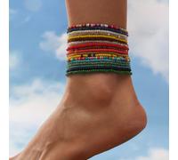 TEMU Conjunto de 18 piezas de pulseras de tobillo elásticas con coloridas mini cuentas de arroz, estilo boho, joyería de pie apilable para el verano en la playa