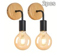 TEMU Conjunto de 2 apliques de pared de madera con LED, accesorios de iluminación interior industrial para dormitorio y hogar, instalación eléctrica fija, 110V/220V, bombilla no incluida