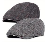 TEMU Conjunto de 2 gorros de periodista para hombre, con un moderno de hilo de pescado en una de lana, ideal para conducir y para usar en y verano.