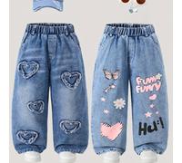 TEMU Conjunto de 2 Pantalones Vaqueros Anchos con Bordado de y Bolsillos Planos - Diseño Estiloso con Mariposas, y Patrones Florales Graffiti: La Elección para el Diario y Exteriores