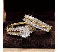 TEMU Conjunto de 2 piezas Anillos de Boda para Novias con Montura de 6 Ganchos y Circonita Sintética para Mujeres, Joyería de Regalo (sin )