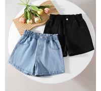 TEMU Conjunto de 2 piezas con shorts vaqueros rectos, perfectos para un look casual con cintura elástica, color liso fácil de combinar, ideales para el verano