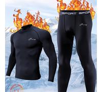 TEMU Conjunto de 2 piezas de capa base de compresión térmica para hombre - Cuello , tejido de poliéster transpirable y elástico, ideal para entrenamiento al , ciclismo y deportes de carrera.