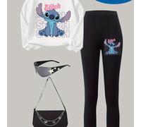TEMU Conjunto de 2 piezas de Disney Stitch Print, sudadera y leggings para niñas, conjunto casual de 2 piezas, tejido y adecuado para deportes casuales, para exteriores.