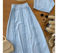 TEMU Conjunto de 2 piezas de moda de nueva temporada para mujer: camisola con ribete de encaje y falda de estilo francés con apliques de encaje vintage