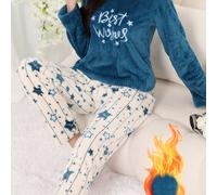 TEMU Conjunto de 2 Piezas de Pijama y de Forro Polar y Franela con Estampado de Alfabetos, Larga para Invierno - Dos Piezas