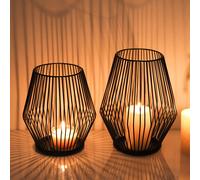 TEMU Conjunto de 2 piezas de Portavelas de Alambre Metálico Negro Mate, Soporte Decorativo Vintage para Velas para Interiores y Exteriores, Fiestas y Decoraciones de Boda