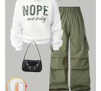 TEMU Conjunto de 2 piezas de sudadera y pantalón de moda para mujer de otoño/invierno {Bolso, gafas, aretes y zapatos no incluidos}