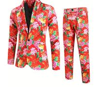 TEMU Conjunto De 2 Piezas Elegante, Chaqueta De Traje De Estampado Floral Y Pantalones De Vestir Para Cena De Negocios, Boda O Fiesta