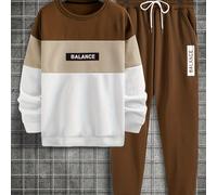TEMU Conjunto de 2 piezas para hombres con bloque de color, sudadera con cuello de larga y pantalones de chándal con cordón para y otoño, ropa de hombre