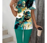 TEMU Conjunto de 2 piezas para mujer, conjunto casual estampado floral de y verano para mujer, conjunto de moda A015